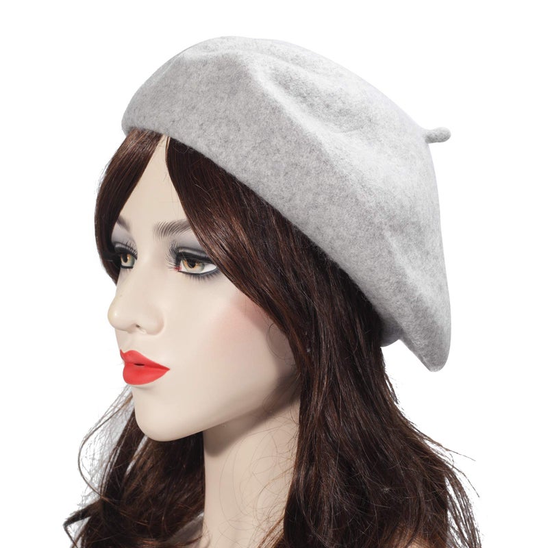 ZLYC Wool Beret Hat Classic Solid Color French Beret for Women (Light Gray) - Image 3